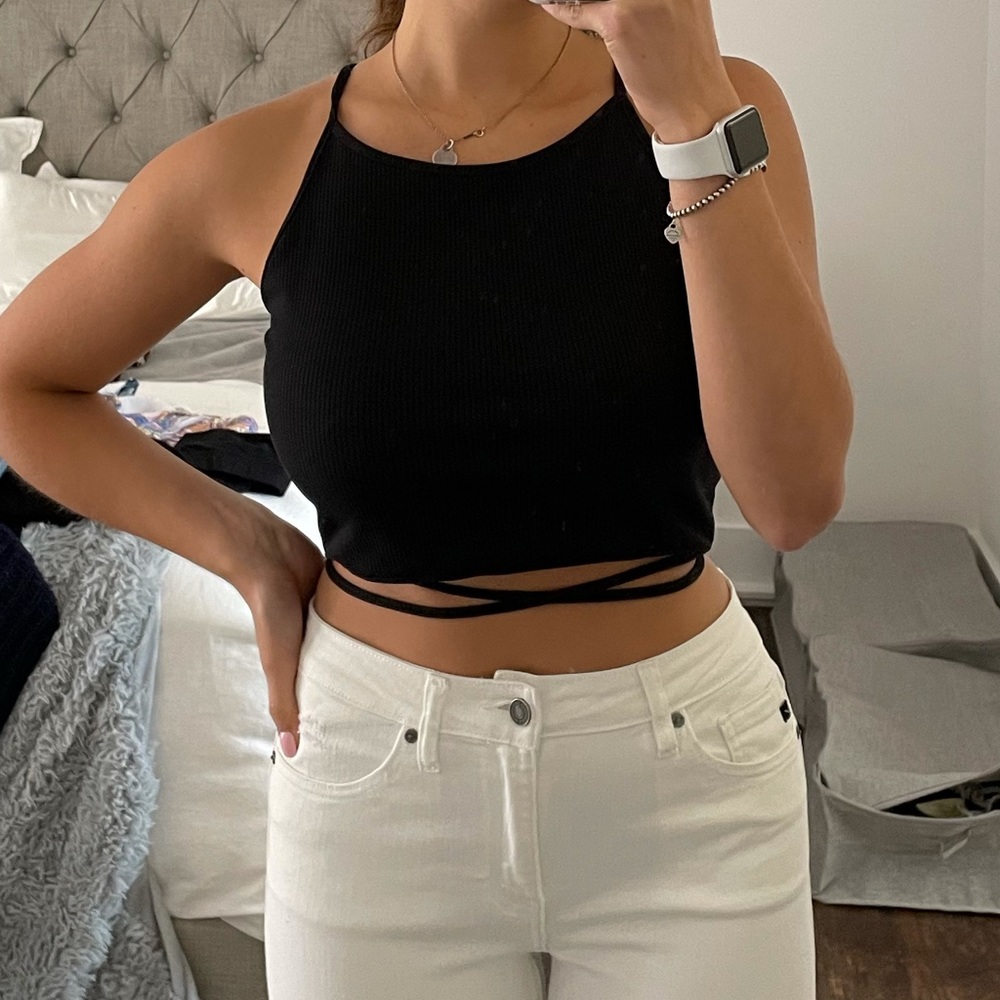 Black crop top with cross cross straps